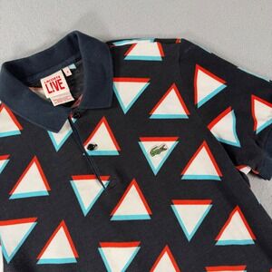 Lacoste L!VE Polo Shirt Geometric 3D Triangle Graphic Size 4 Navy Blue Pique